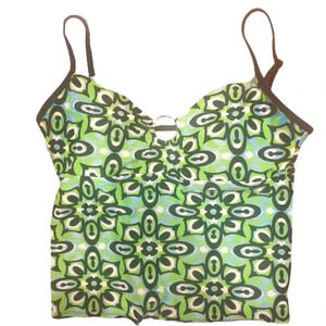 NWOT Coco Beach green and black retro floral print tankini top Size XL